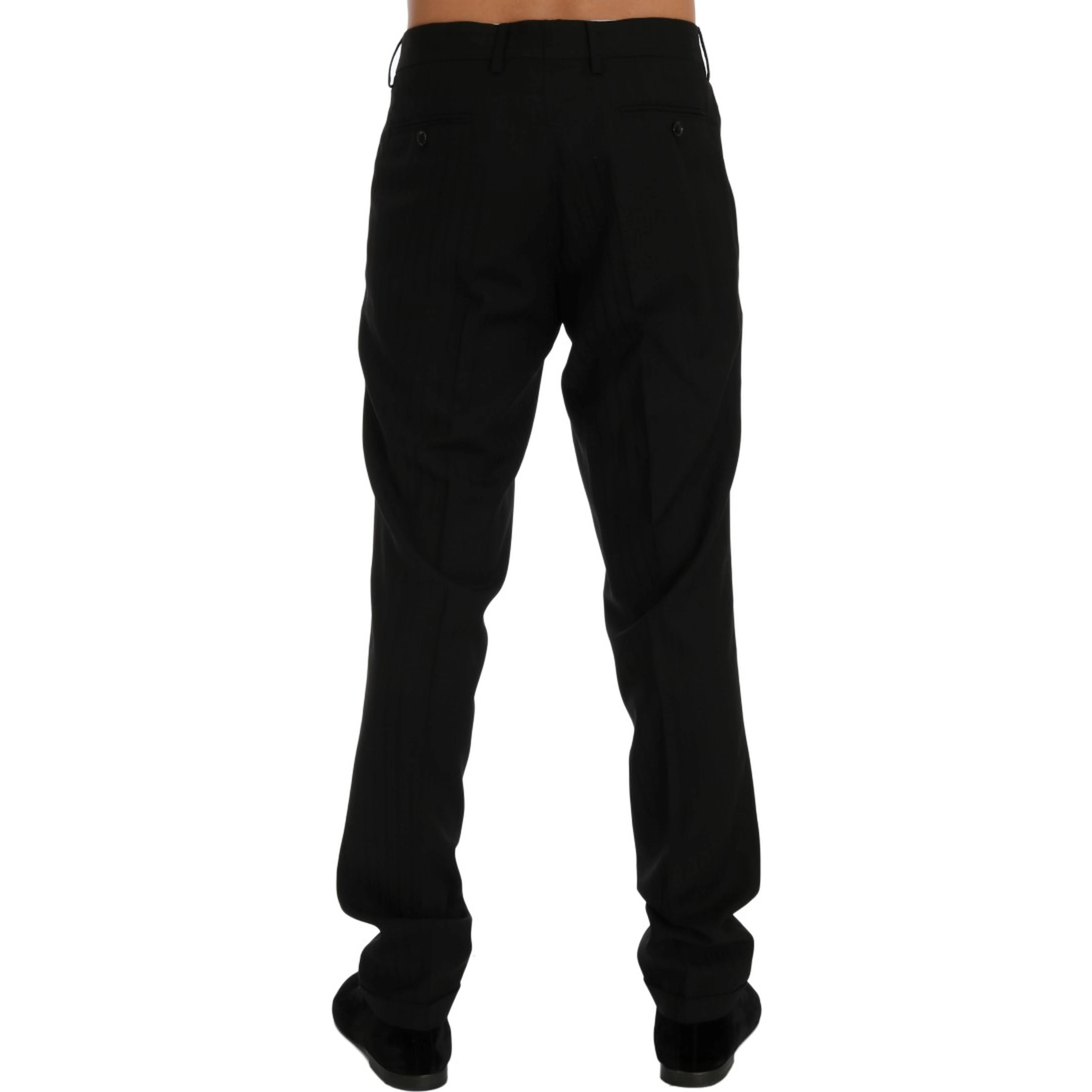 Black Striped Wool Stretch Pants