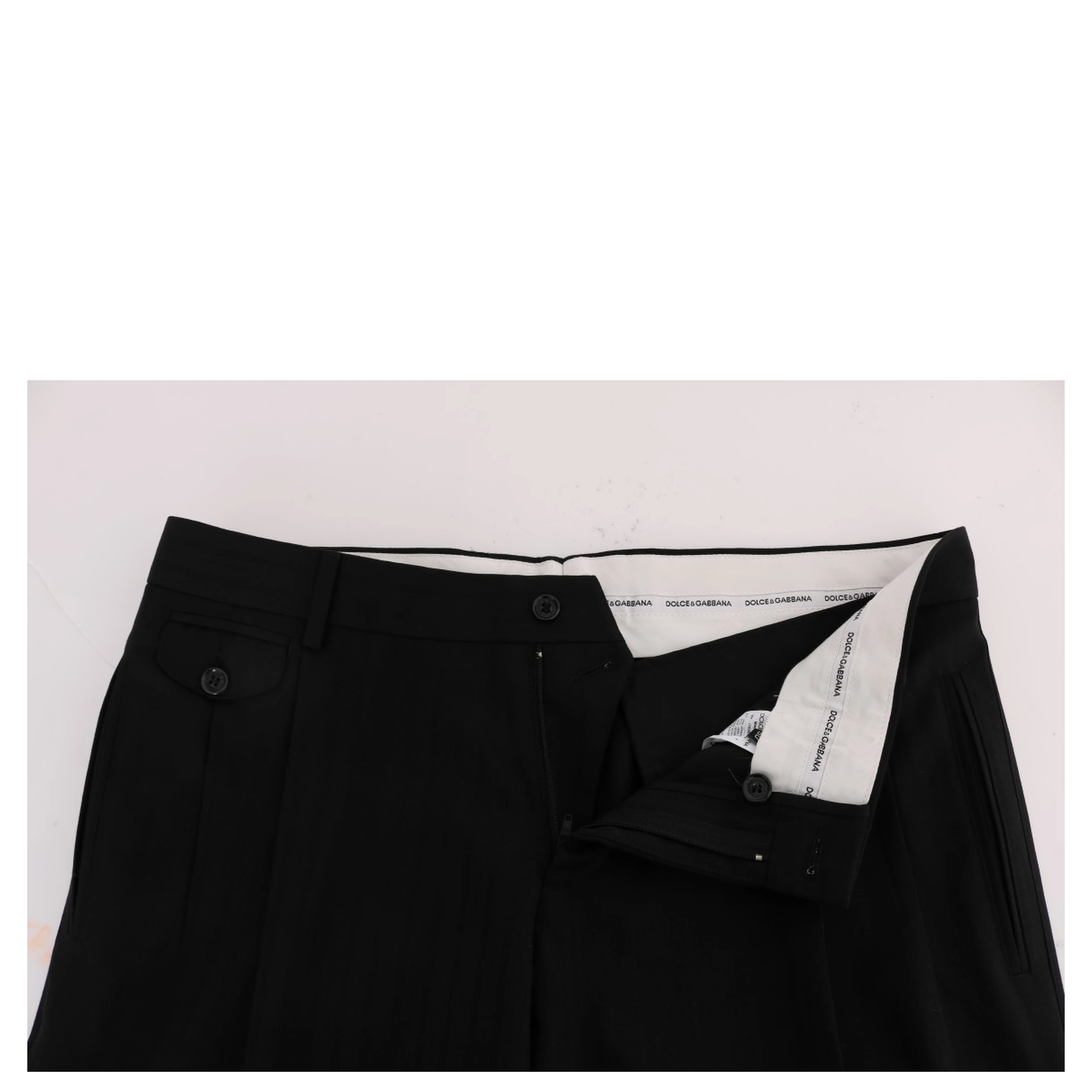 Black Striped Wool Stretch Pants
