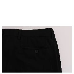 Black Striped Wool Stretch Pants