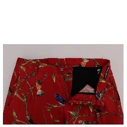 Red Silk Bird Print Dress Pants