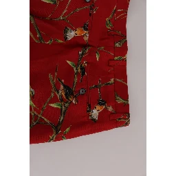 Red Silk Bird Print Dress Pants