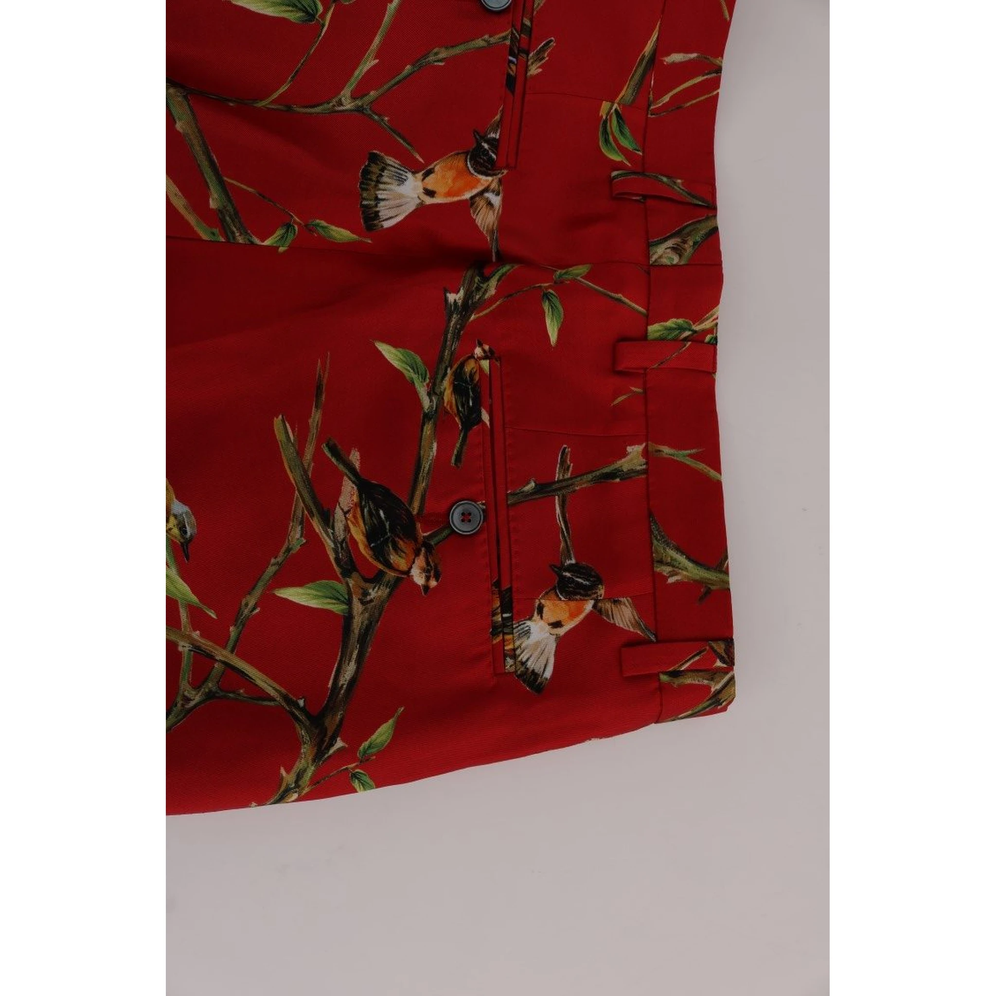 Red Silk Bird Print Dress Pants