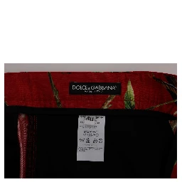 Red Silk Bird Print Dress Pants