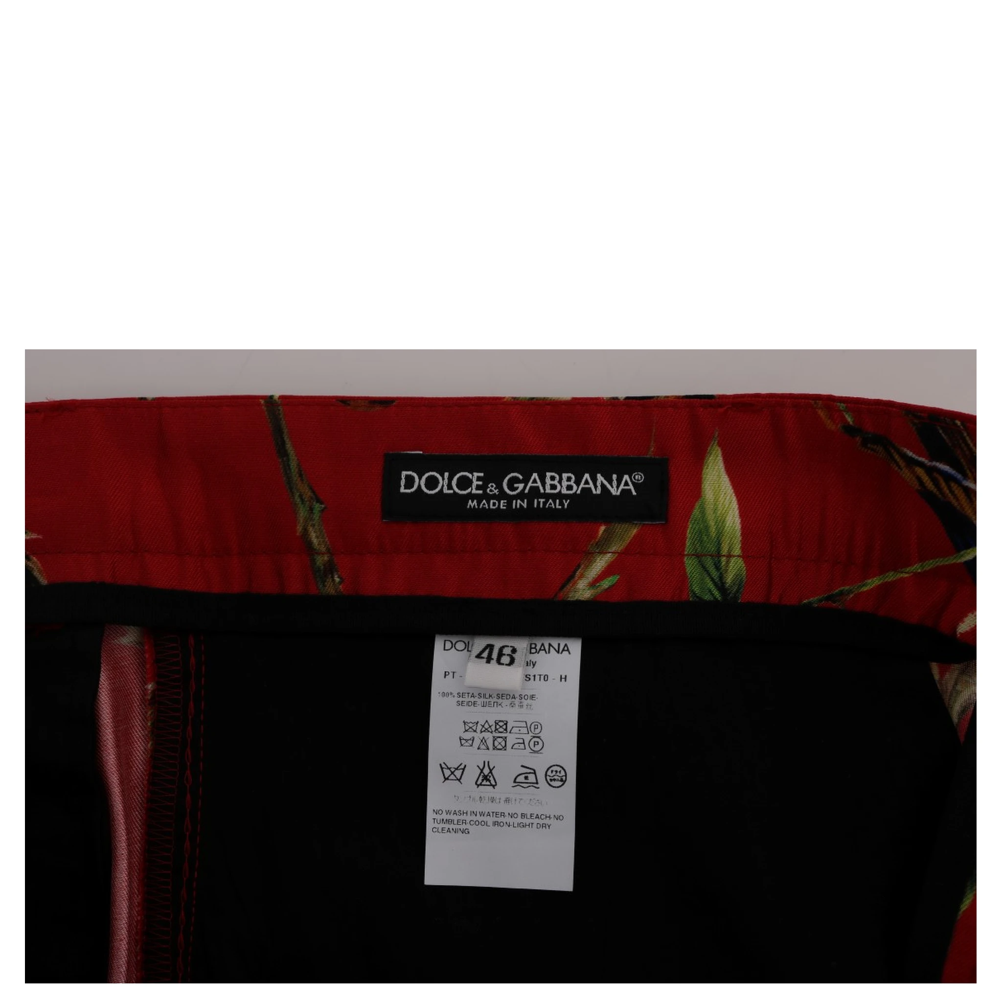 Red Silk Bird Print Dress Pants