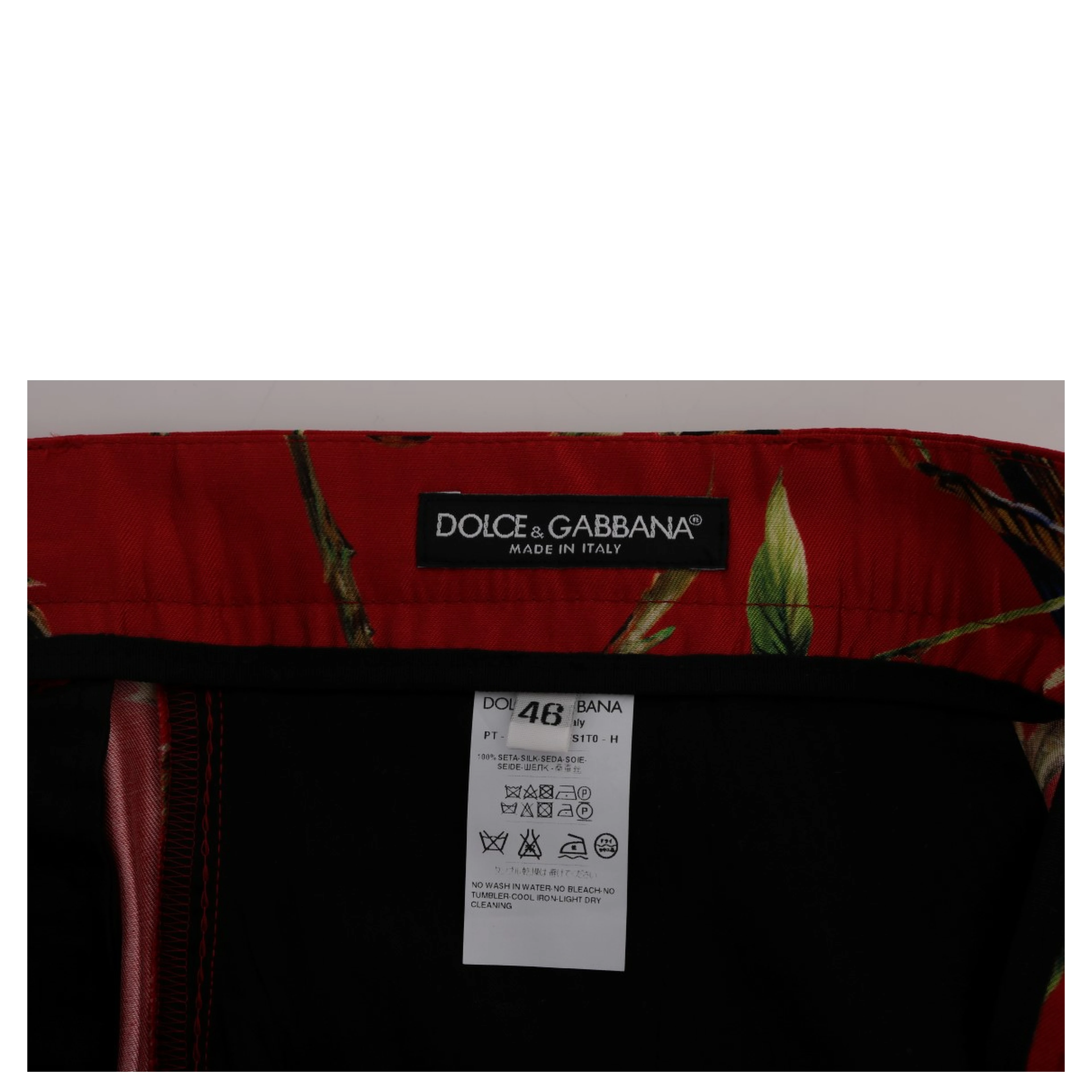 Red Silk Bird Print Dress Pants