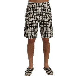 White Black Striped Casual Shorts