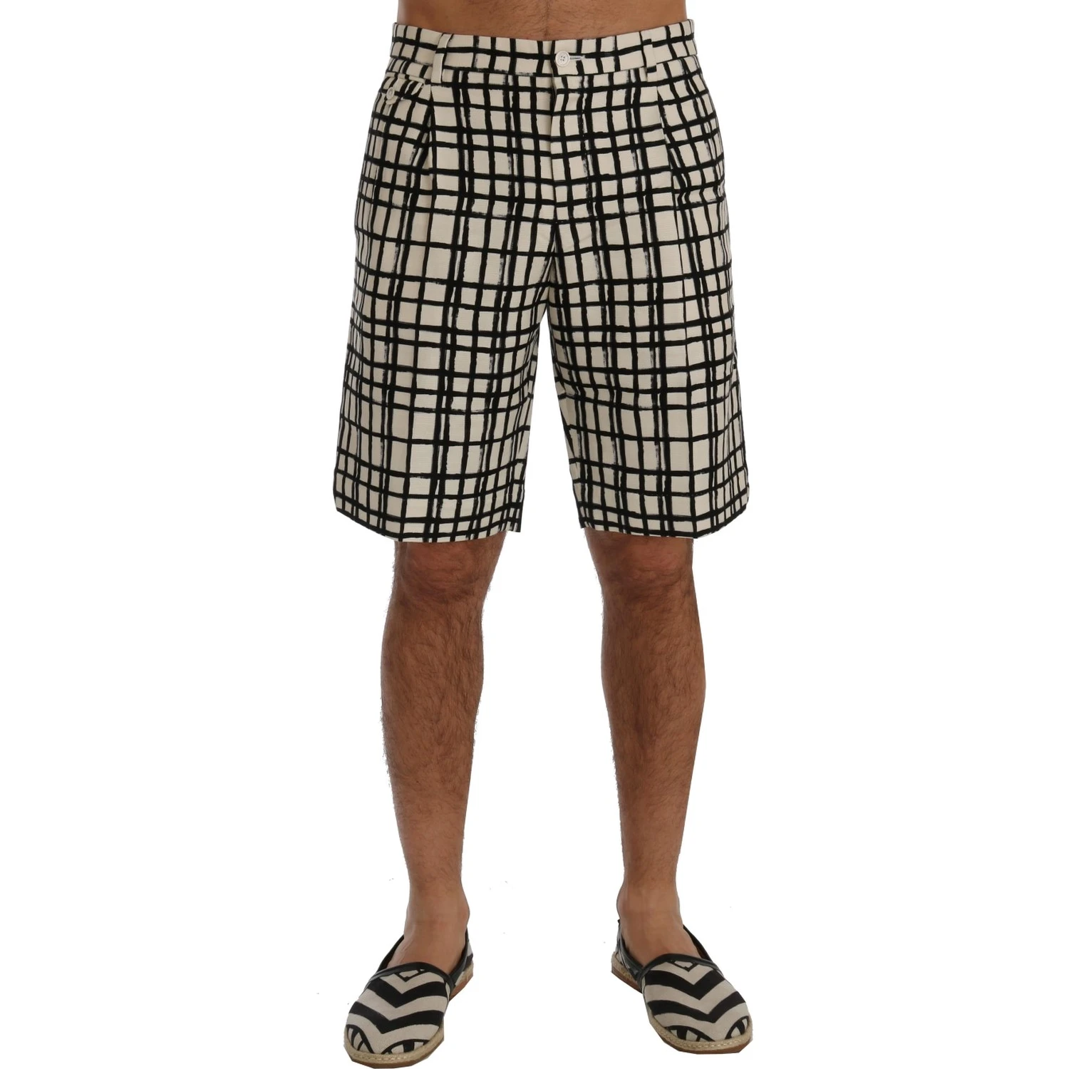 White Black Striped Casual Shorts