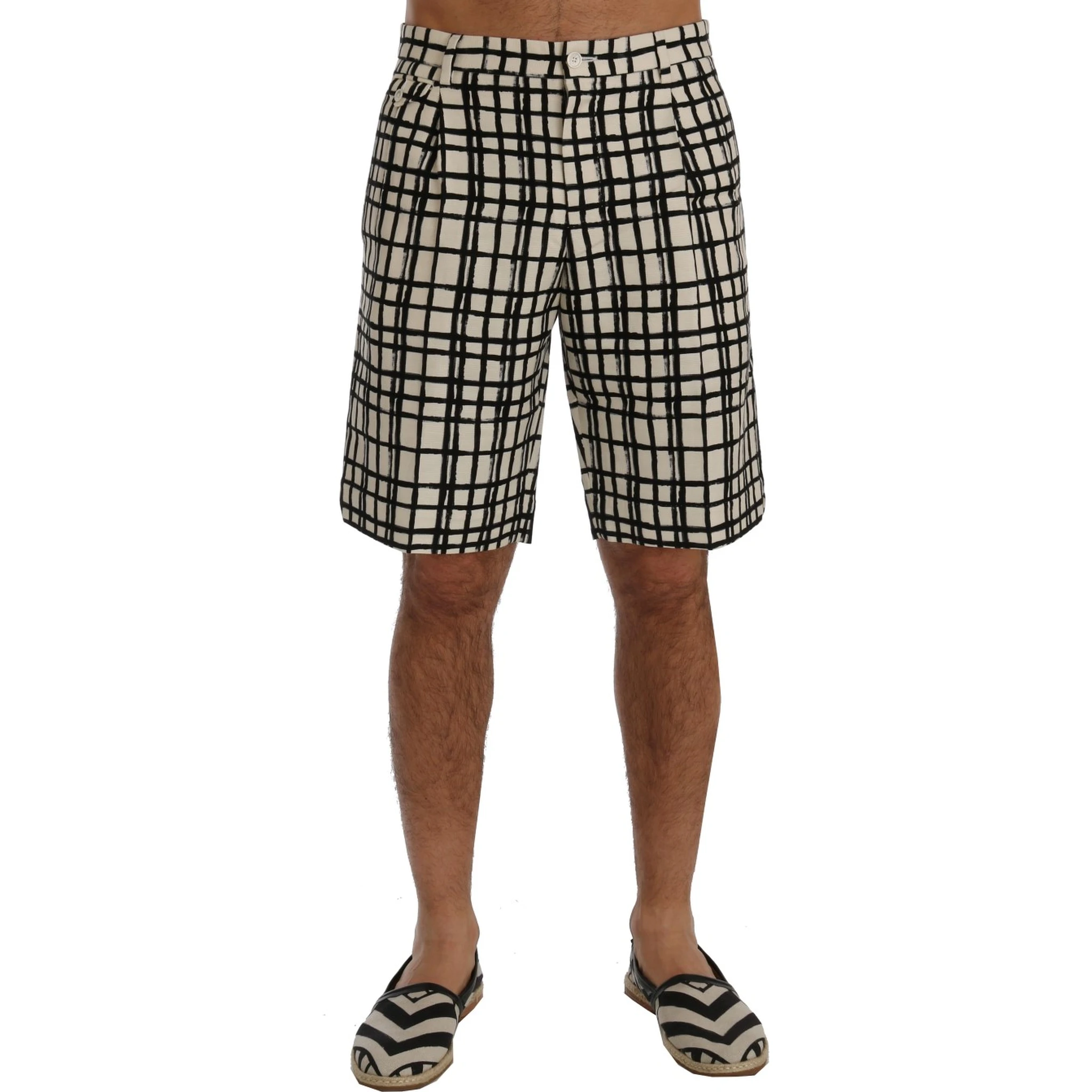 White Black Striped Casual Shorts