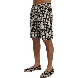 White Black Striped Casual Shorts