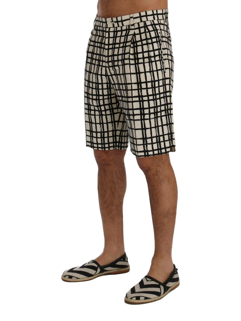 White Black Striped Casual Shorts