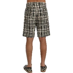 White Black Striped Casual Shorts