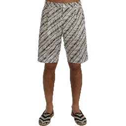 White Black Striped Casual Shorts
