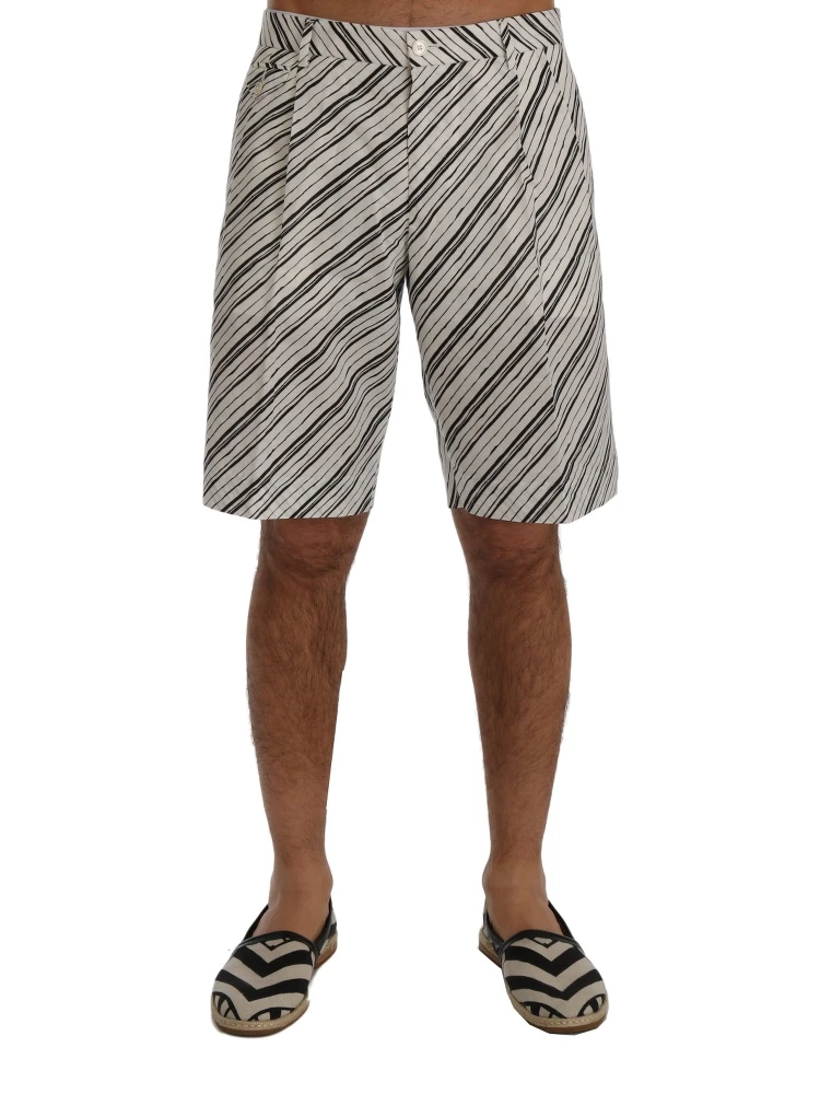 White Black Striped Casual Shorts