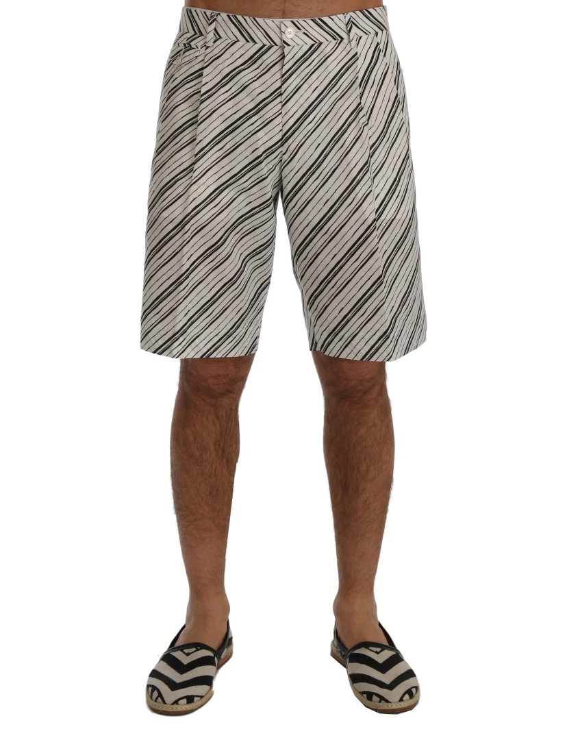 White Black Striped Casual Shorts