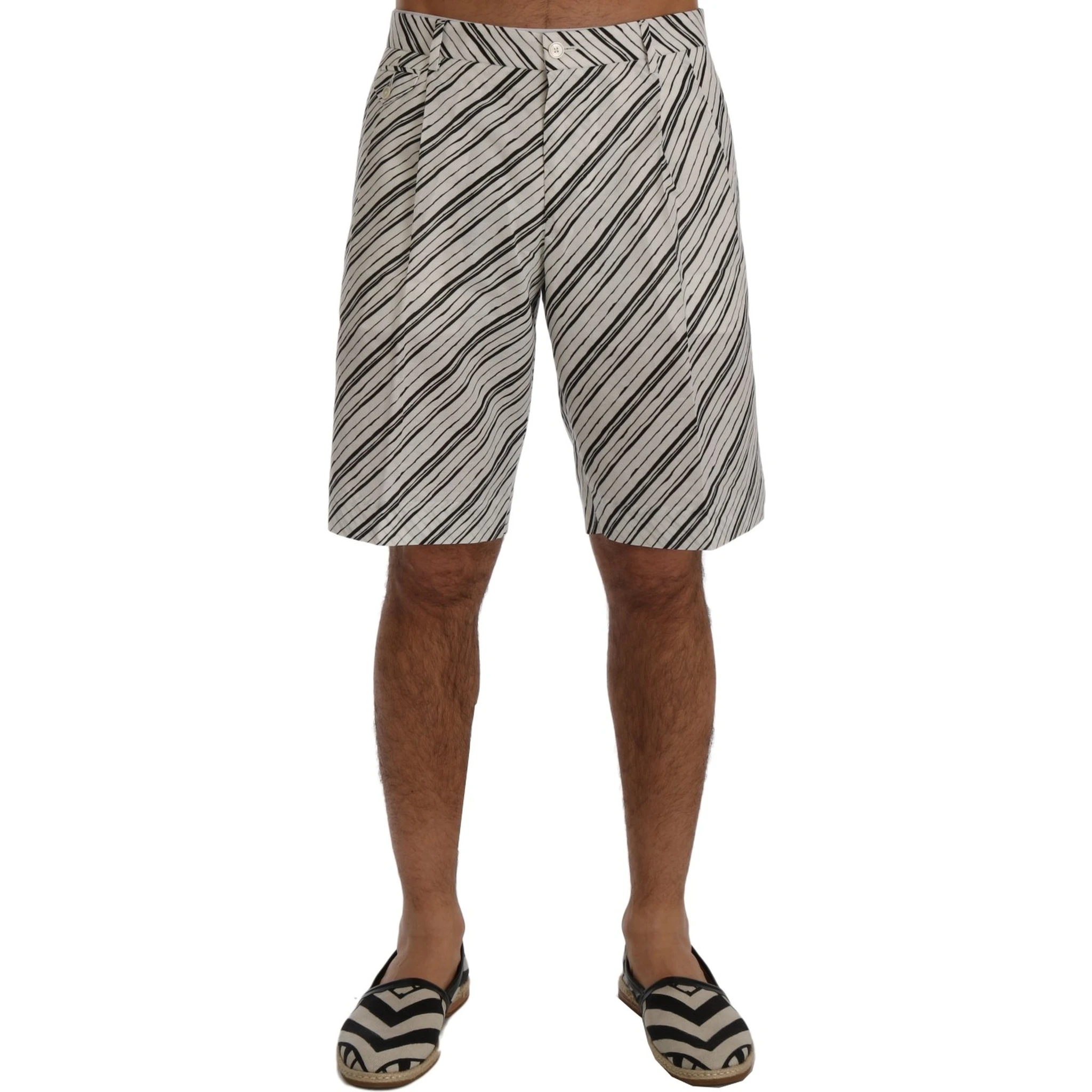 White Black Striped Casual Shorts