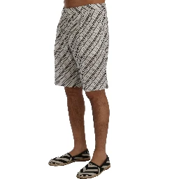 White Black Striped Casual Shorts