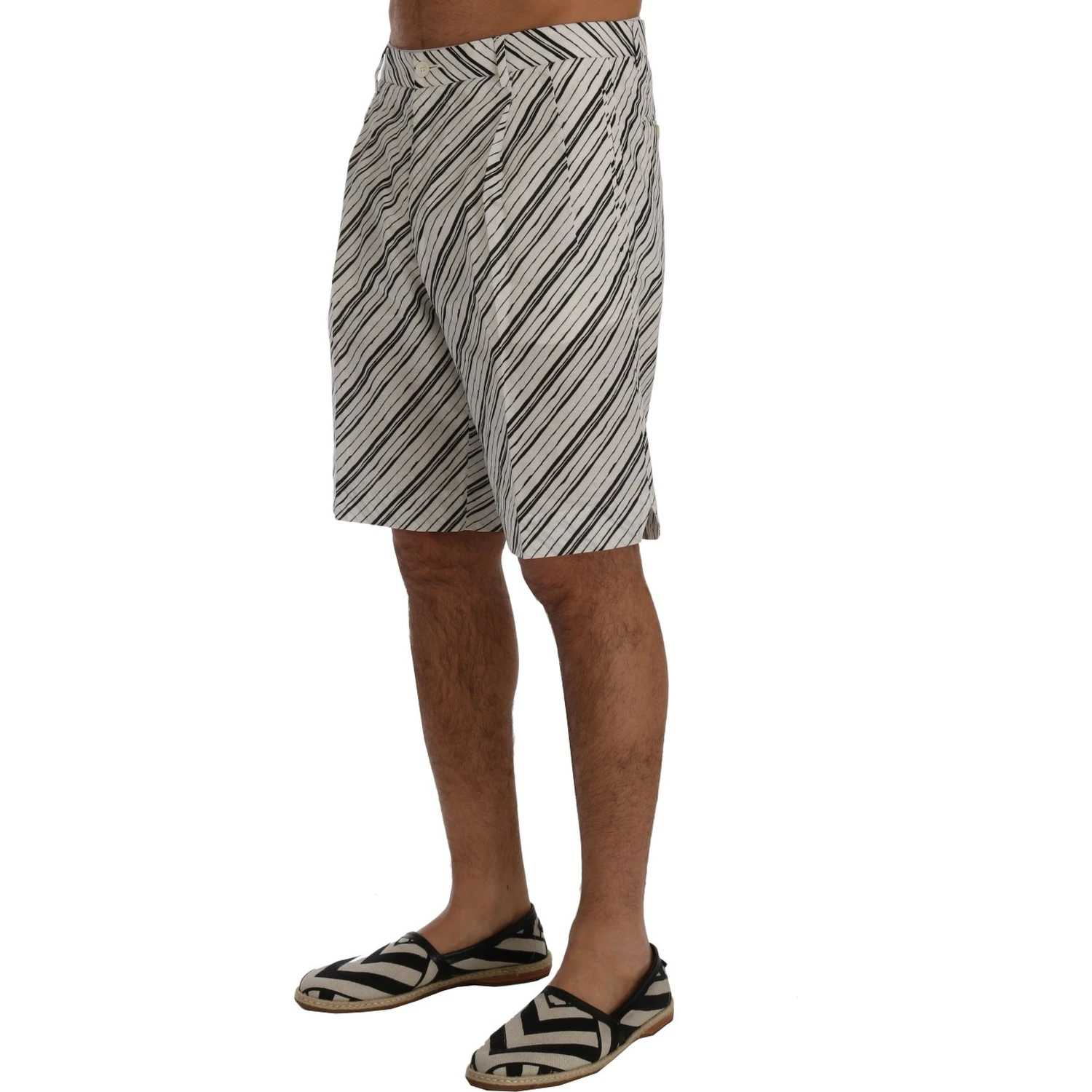 White Black Striped Casual Shorts