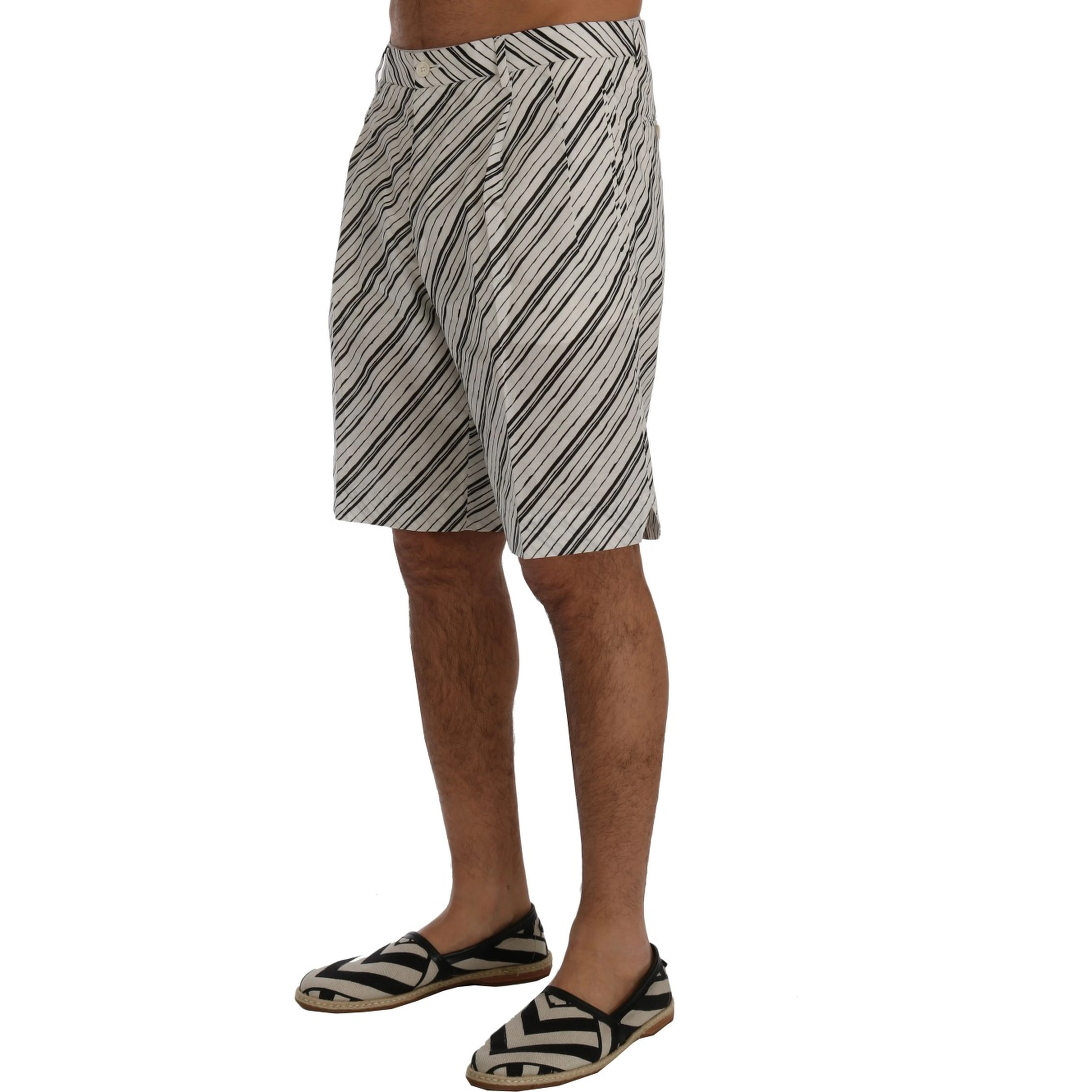 White Black Striped Casual Shorts