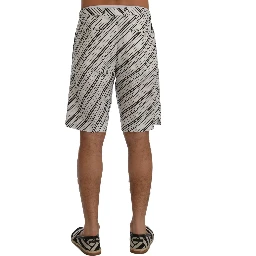 White Black Striped Casual Shorts