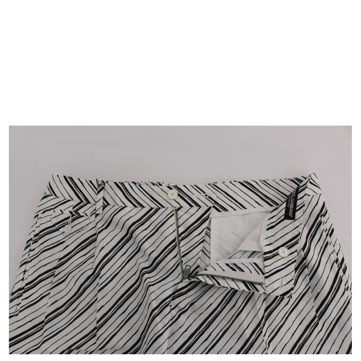 White Black Striped Casual Shorts