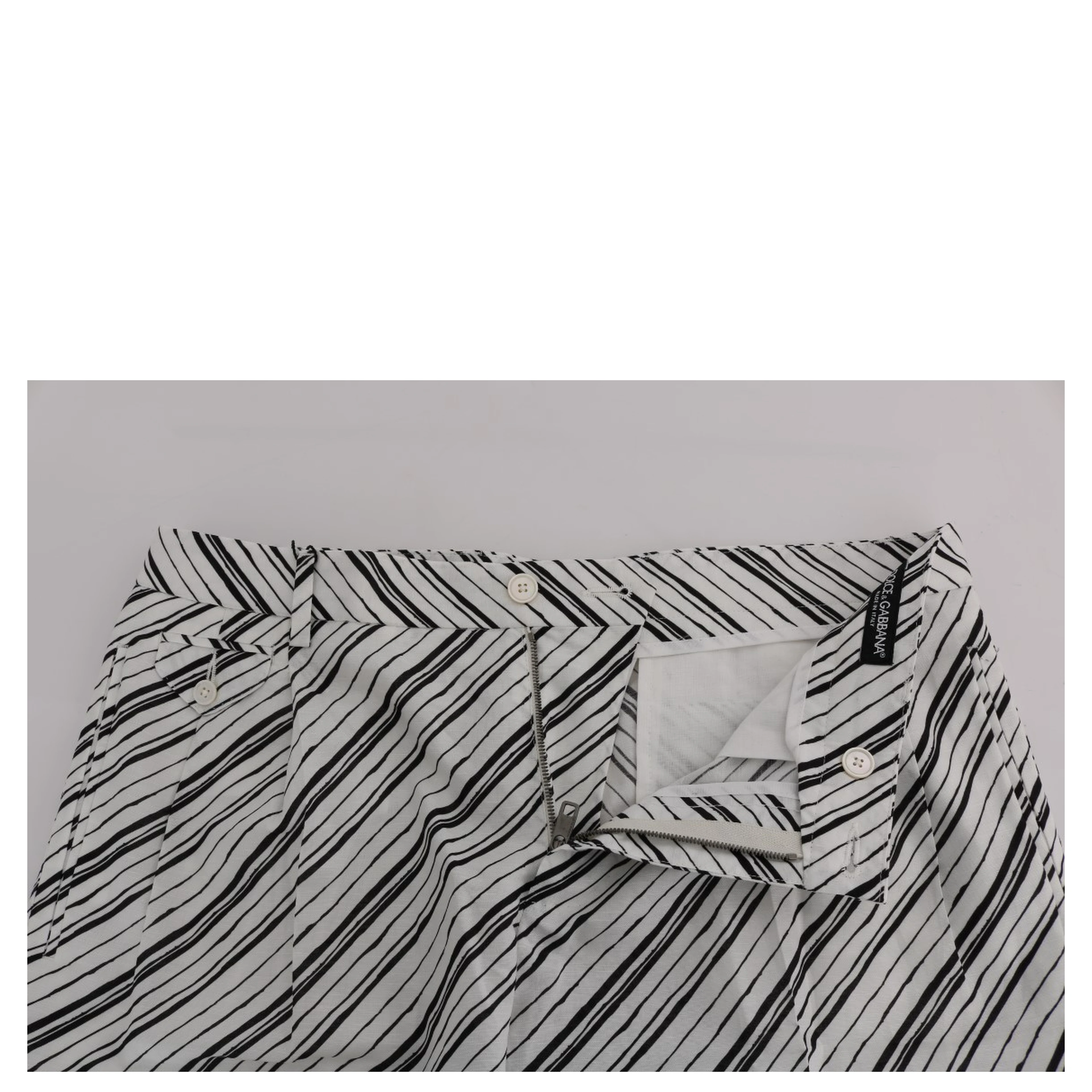 White Black Striped Casual Shorts