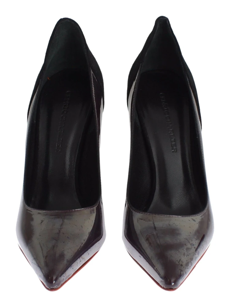 Gray Black Leather Suede Heels Pumps Shoes