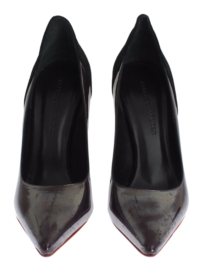 Gray Black Leather Suede Heels Pumps Shoes