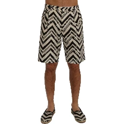 White Black Striped Cotton Linen Shorts