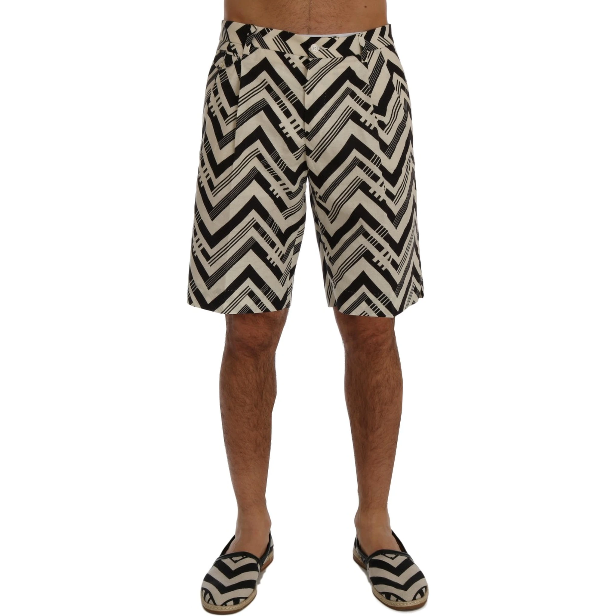 White Black Striped Cotton Linen Shorts