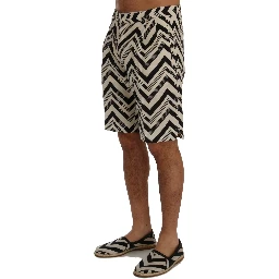 White Black Striped Cotton Linen Shorts