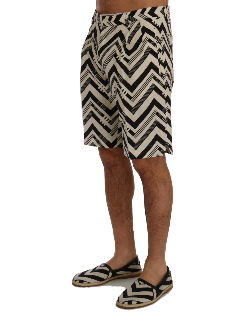 White Black Striped Cotton Linen Shorts