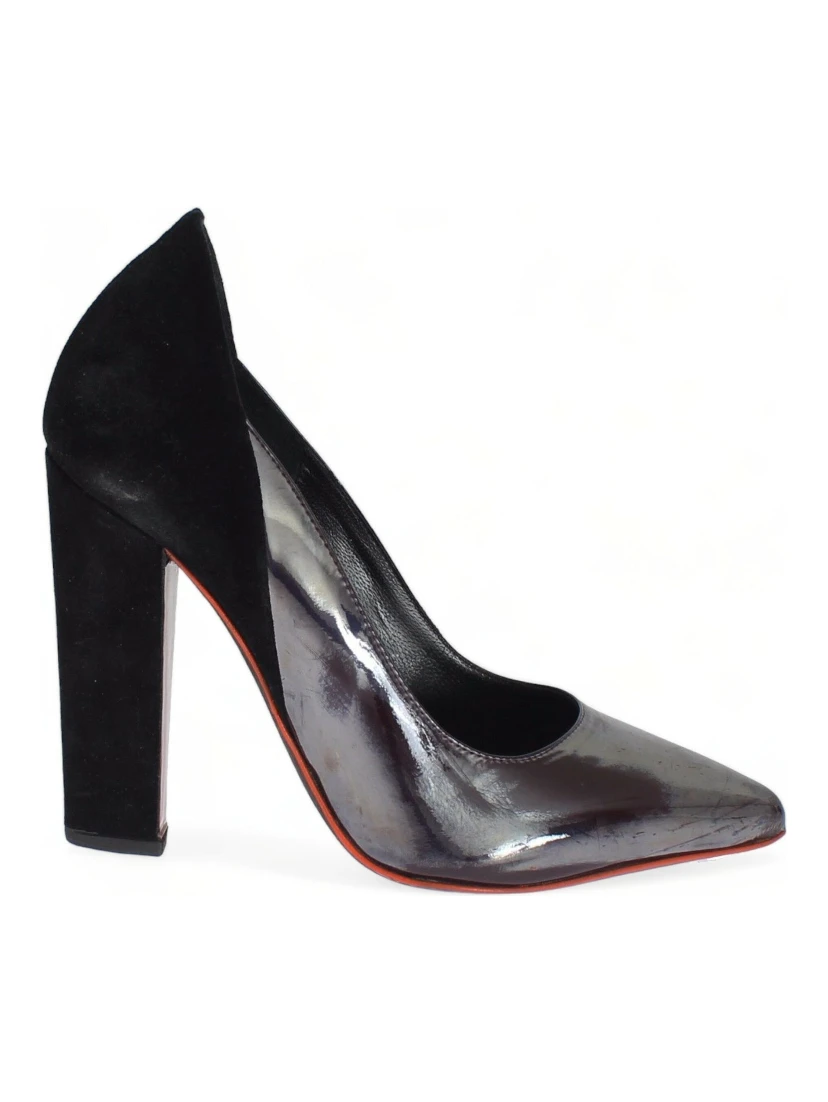 Gray Black Leather Suede Heels Pumps Shoes