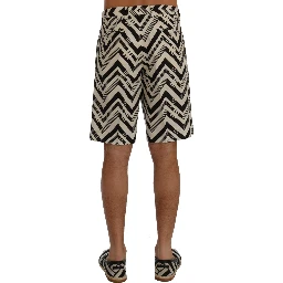 White Black Striped Cotton Linen Shorts