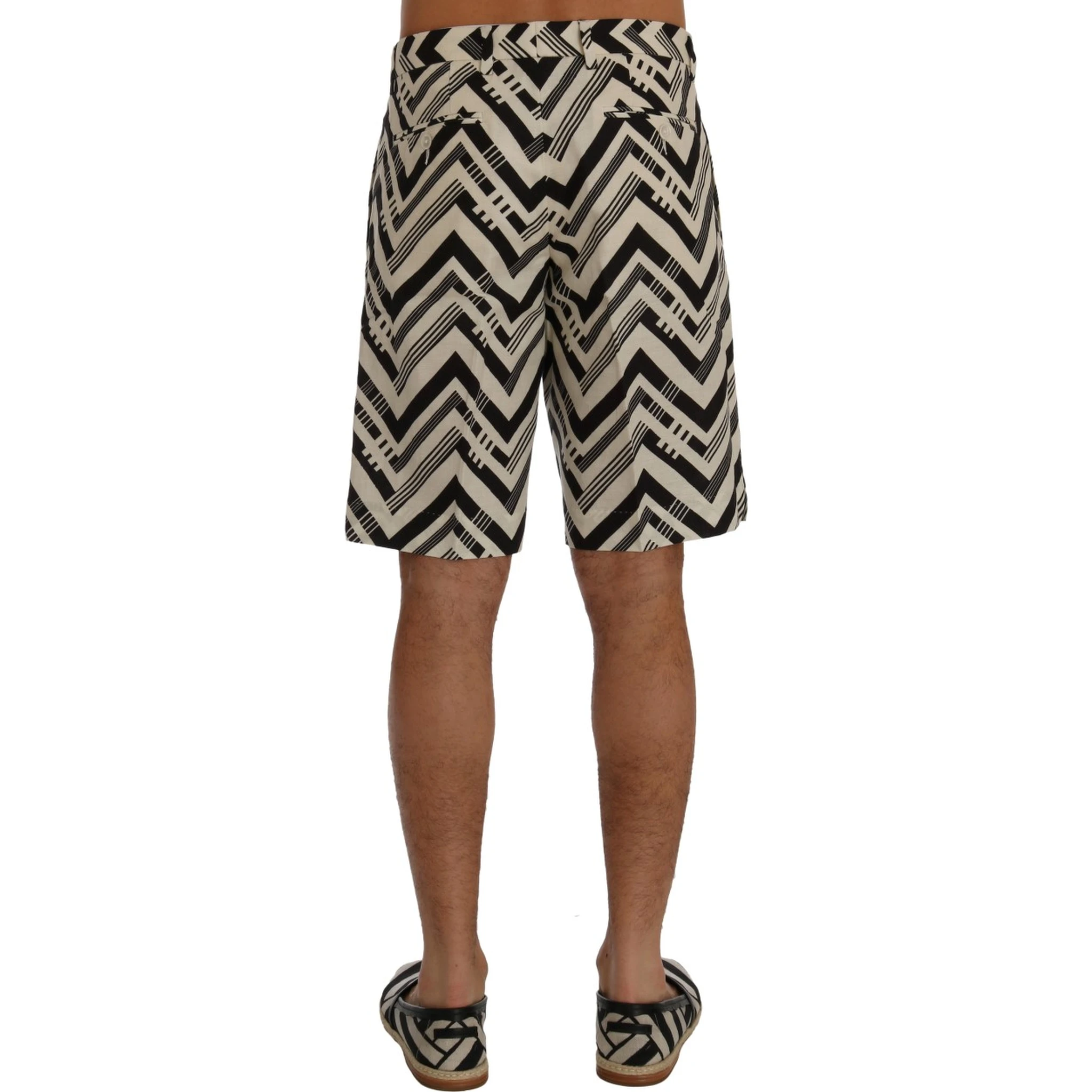 White Black Striped Cotton Linen Shorts