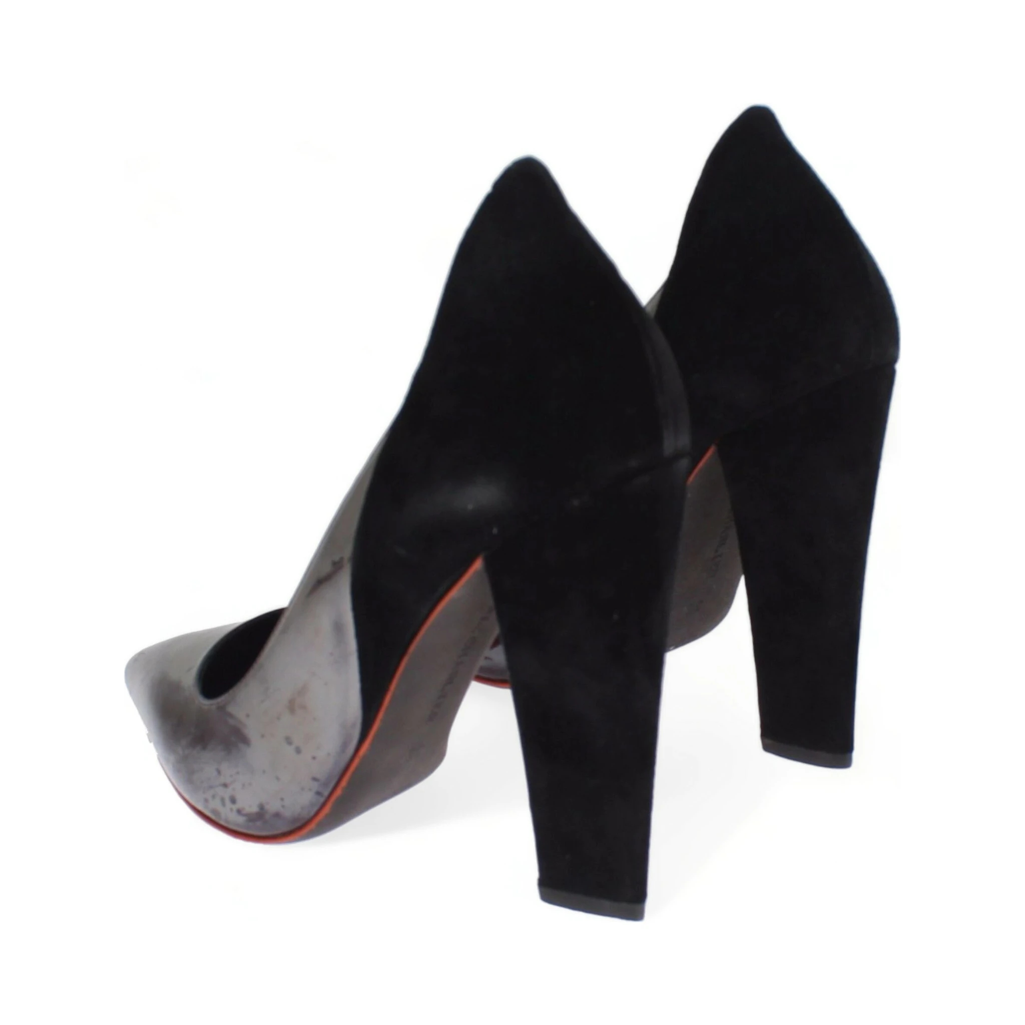 Gray Black Leather Suede Heels Pumps Shoes