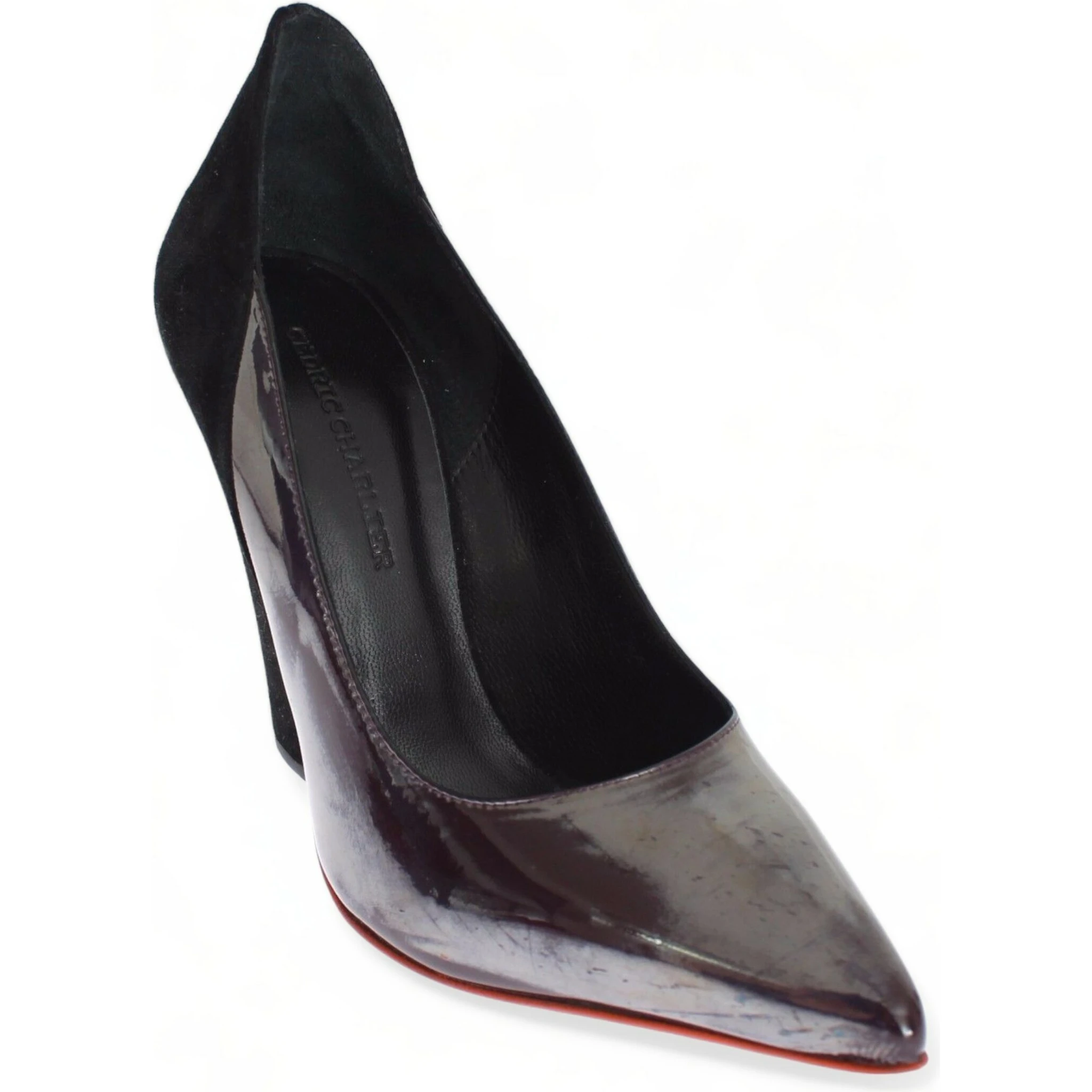 Gray Black Leather Suede Heels Pumps Shoes