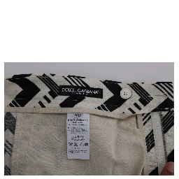 White Black Striped Cotton Linen Shorts