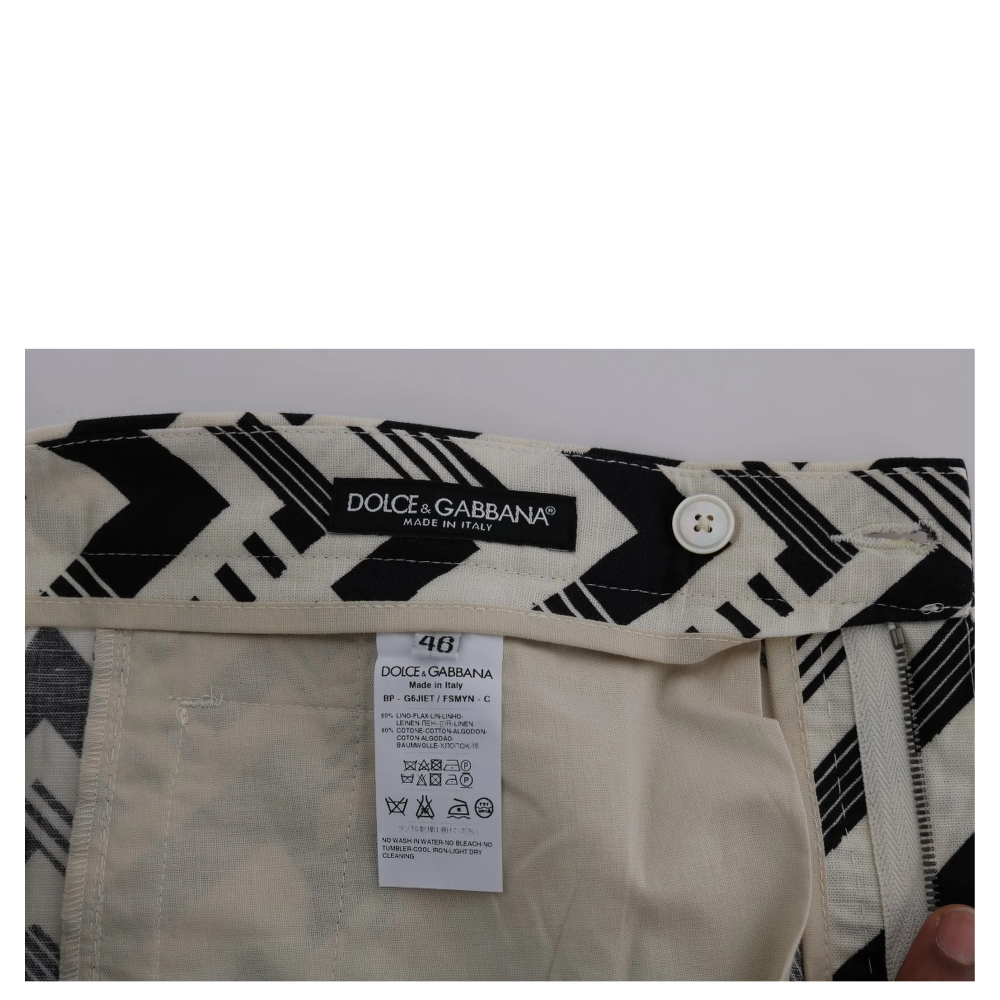 White Black Striped Cotton Linen Shorts