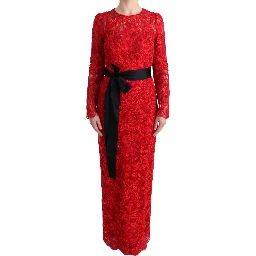 Red Floral Ricamo Sheath Long Dress