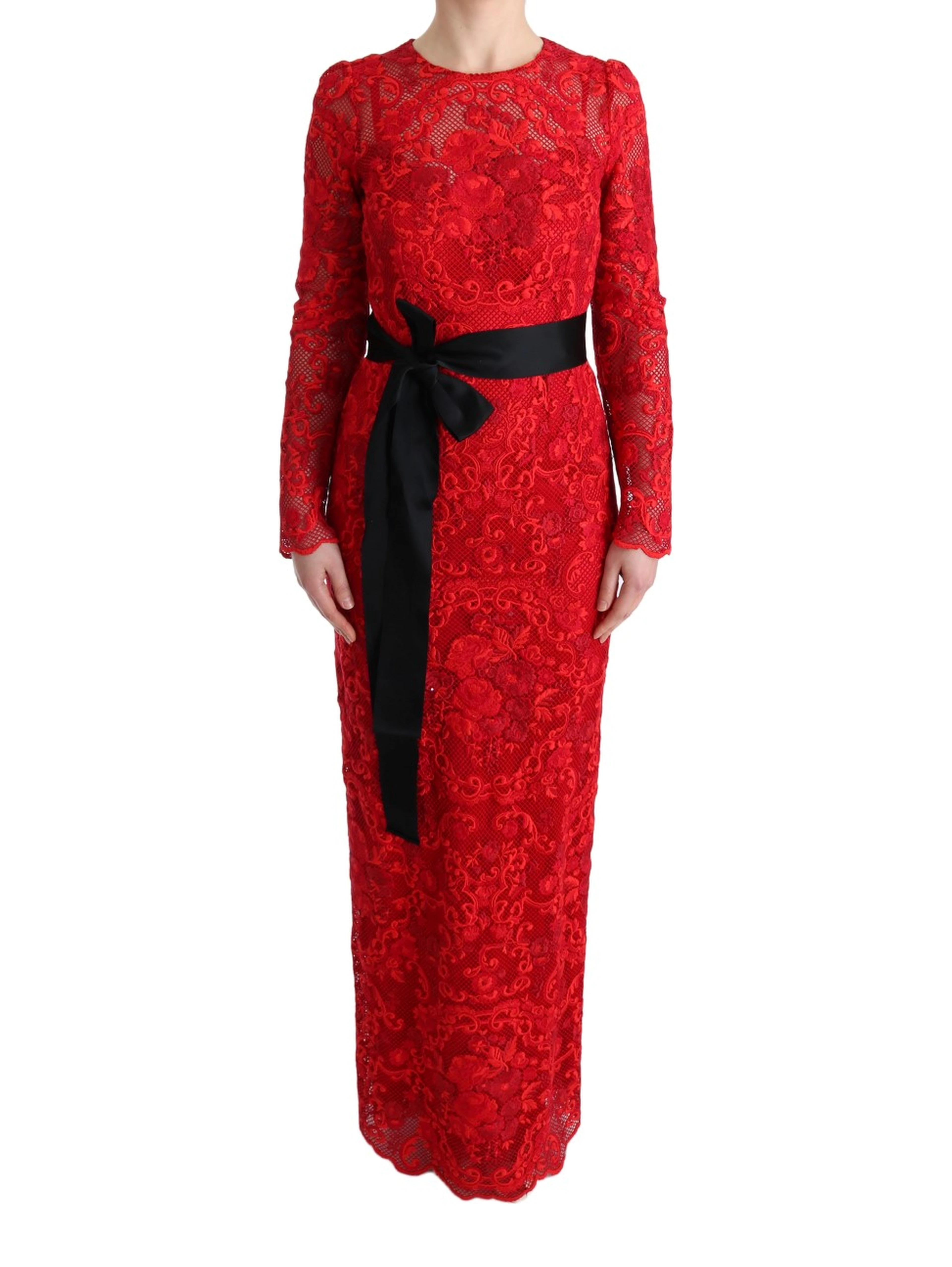 Red Floral Ricamo Sheath Long Dress