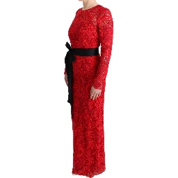 Red Floral Ricamo Sheath Long Dress
