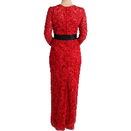 Red Floral Ricamo Sheath Long Dress