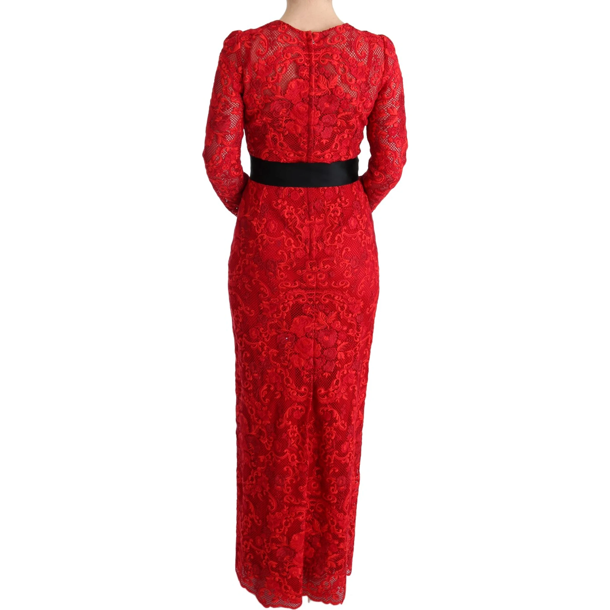Red Floral Ricamo Sheath Long Dress