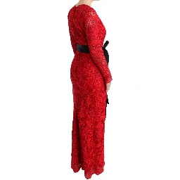 Red Floral Ricamo Sheath Long Dress