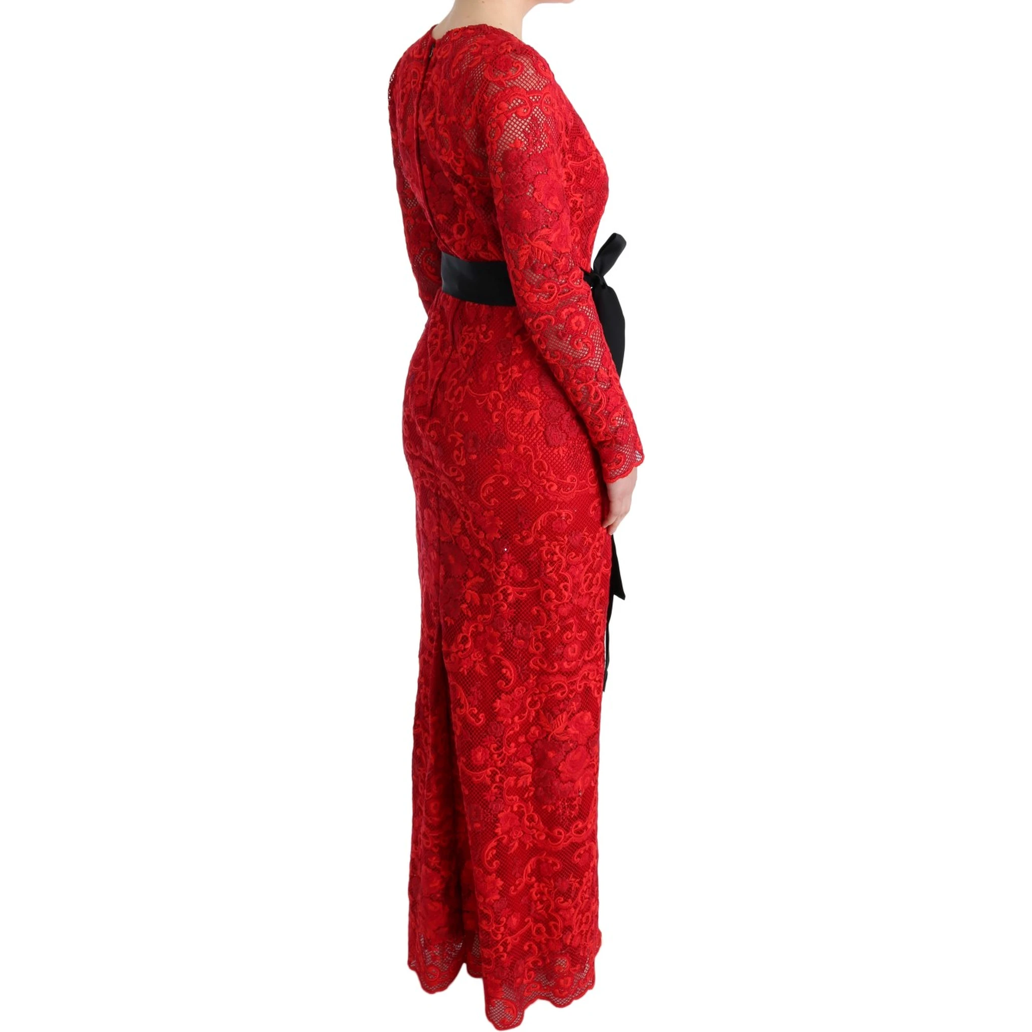 Red Floral Ricamo Sheath Long Dress