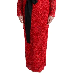 Red Floral Ricamo Sheath Long Dress