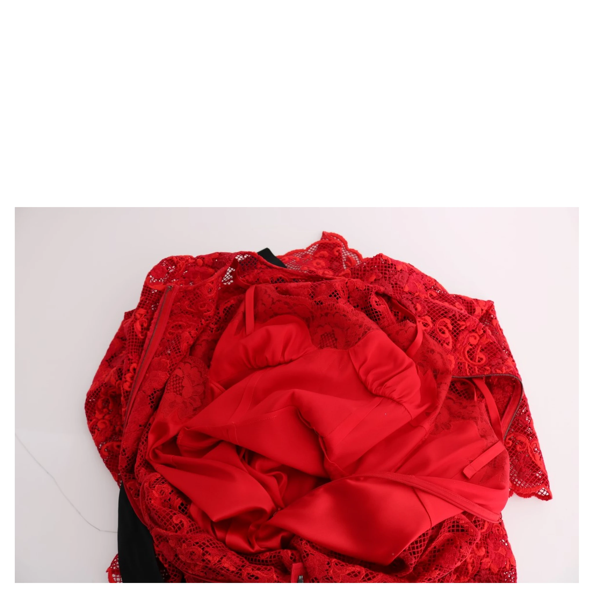 Red Floral Ricamo Sheath Long Dress