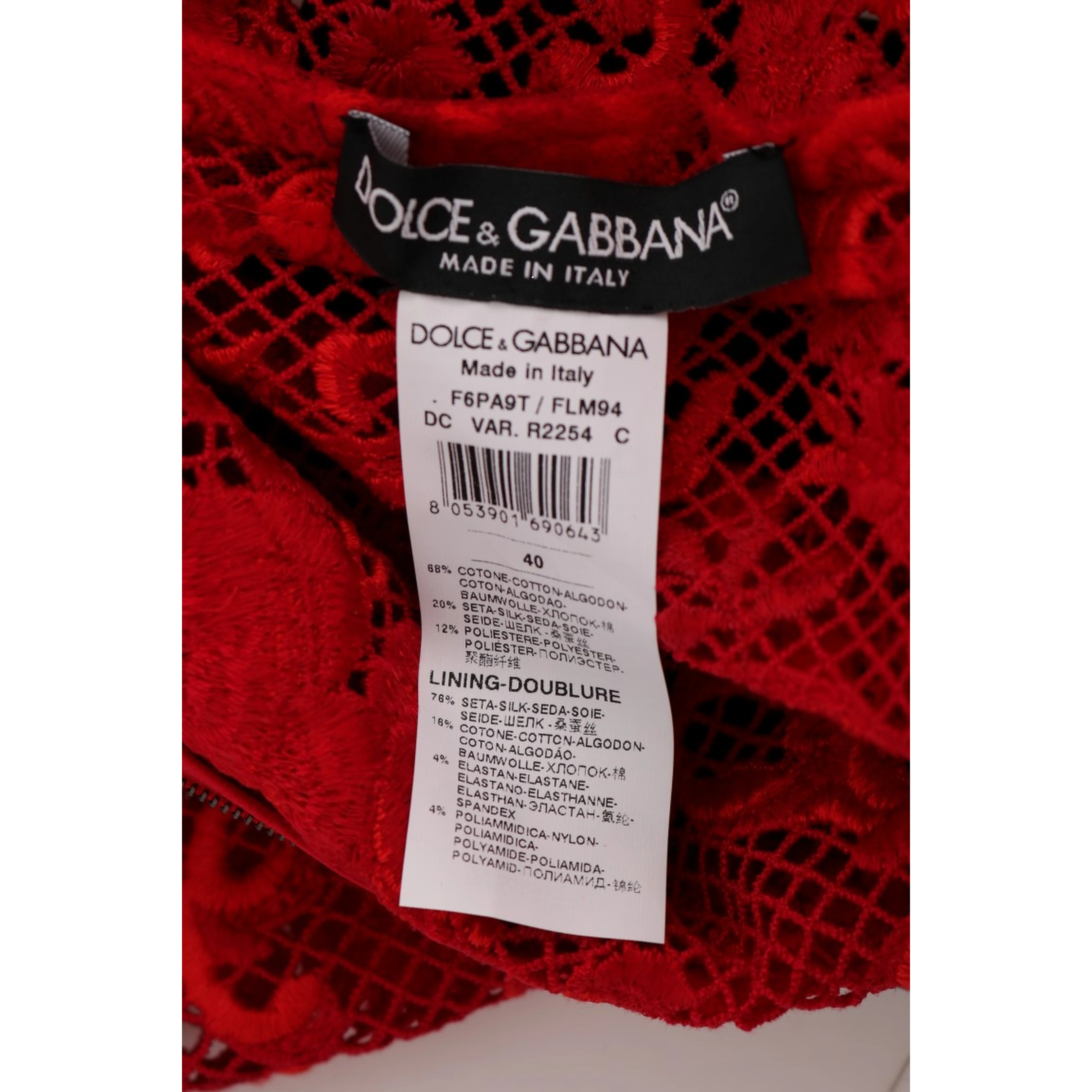 Red Floral Ricamo Sheath Long Dress