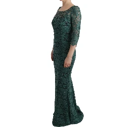 Green Floral Crystal Ricamo Sheath Dress