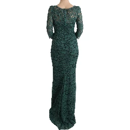 Green Floral Crystal Ricamo Sheath Dress